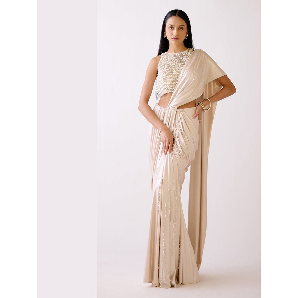 Basanti Kapde aur Koffee The Champgne Evening Pre Drape Saree with Stitched Blouse