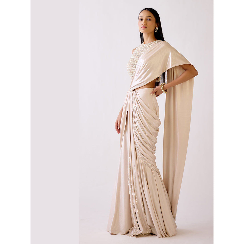 Basanti Kapde aur Koffee The Champgne Evening Pre Drape Saree with Stitched Blouse
