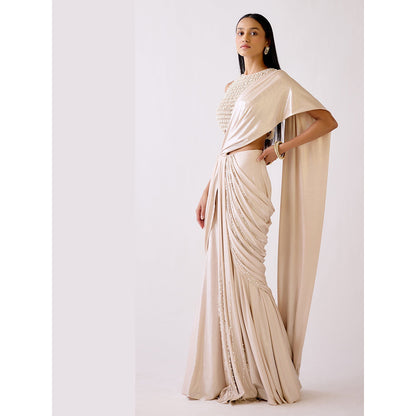 Basanti Kapde aur Koffee The Champgne Evening Pre Drape Saree with Stitched Blouse