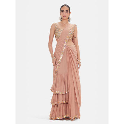 Basanti Kapde aur Koffee The Muted Peach Draped Saree with Stitched Blouse