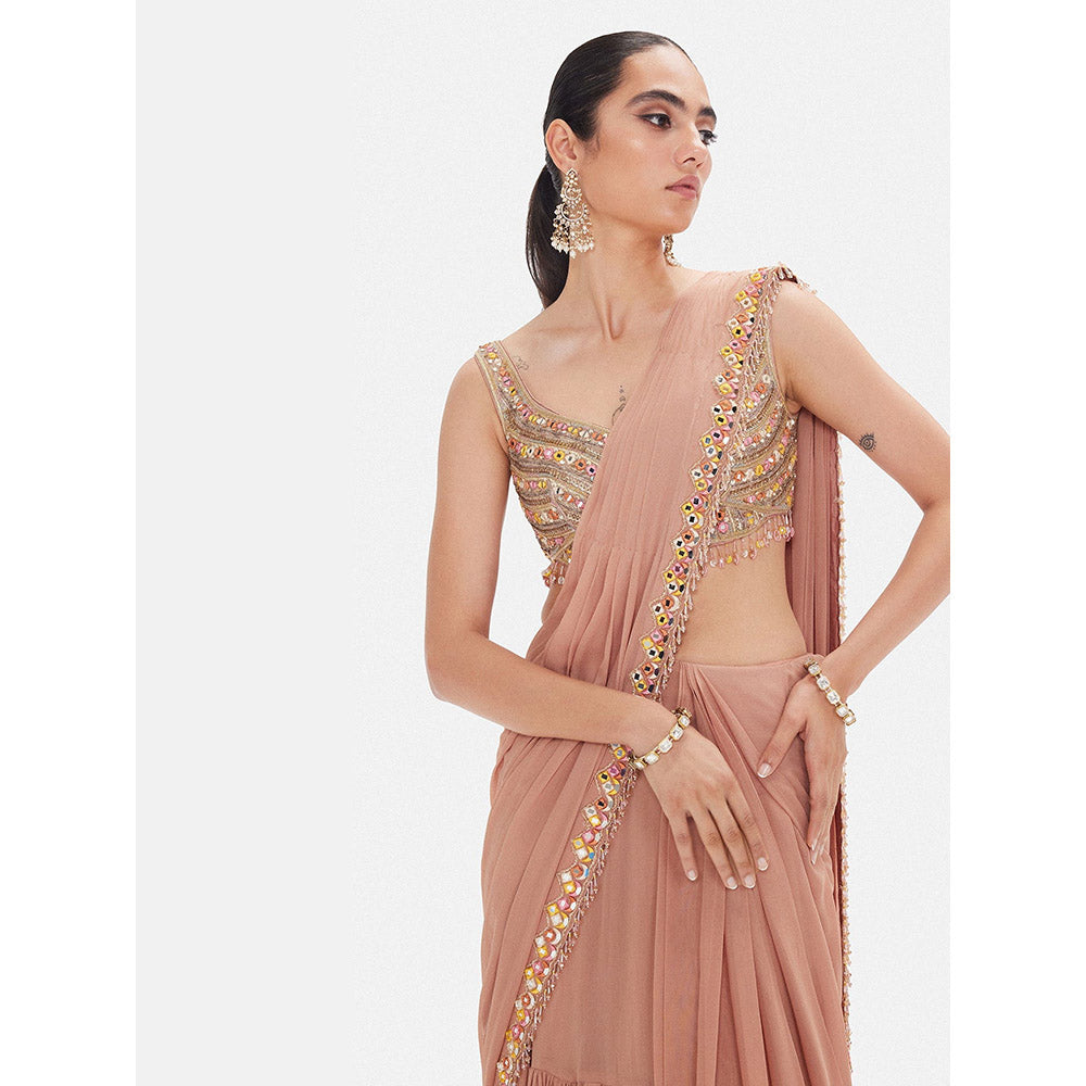 Basanti Kapde aur Koffee The Muted Peach Draped Saree with Stitched Blouse