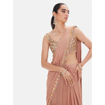 Basanti Kapde aur Koffee The Muted Peach Draped Saree with Stitched Blouse