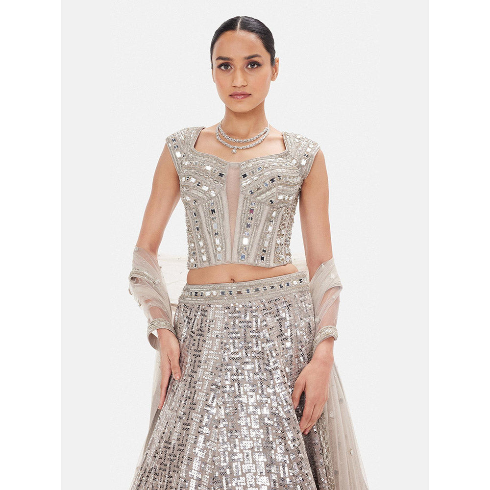 Basanti Kapde aur Koffee The Mist & Mirror Lehenga And Stitched Blouse With Dupatta