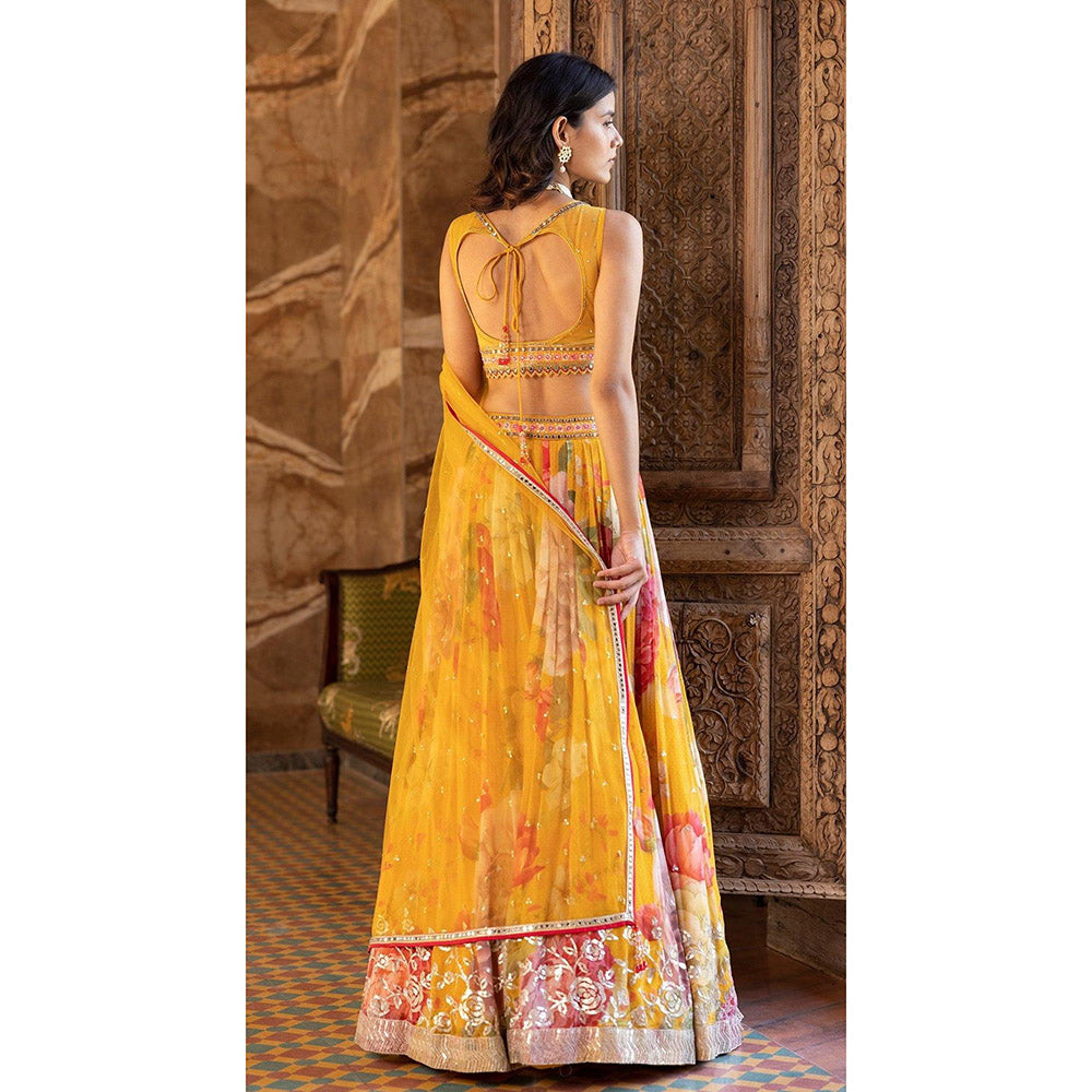 Basanti Kapde aur Koffee Yellow Printed Lehenga with Stitched Blouse and Dupatta