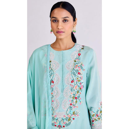 Basanti Kapde aur Koffee Aqua Tissue Kurta and Pant with Dupatta