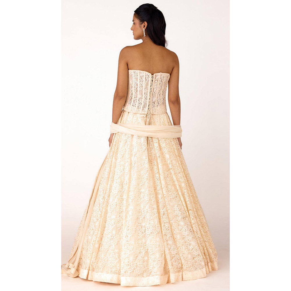 Basanti Kapde aur Koffee The Radiant Pearl Lehenga And Corset With Dupatta