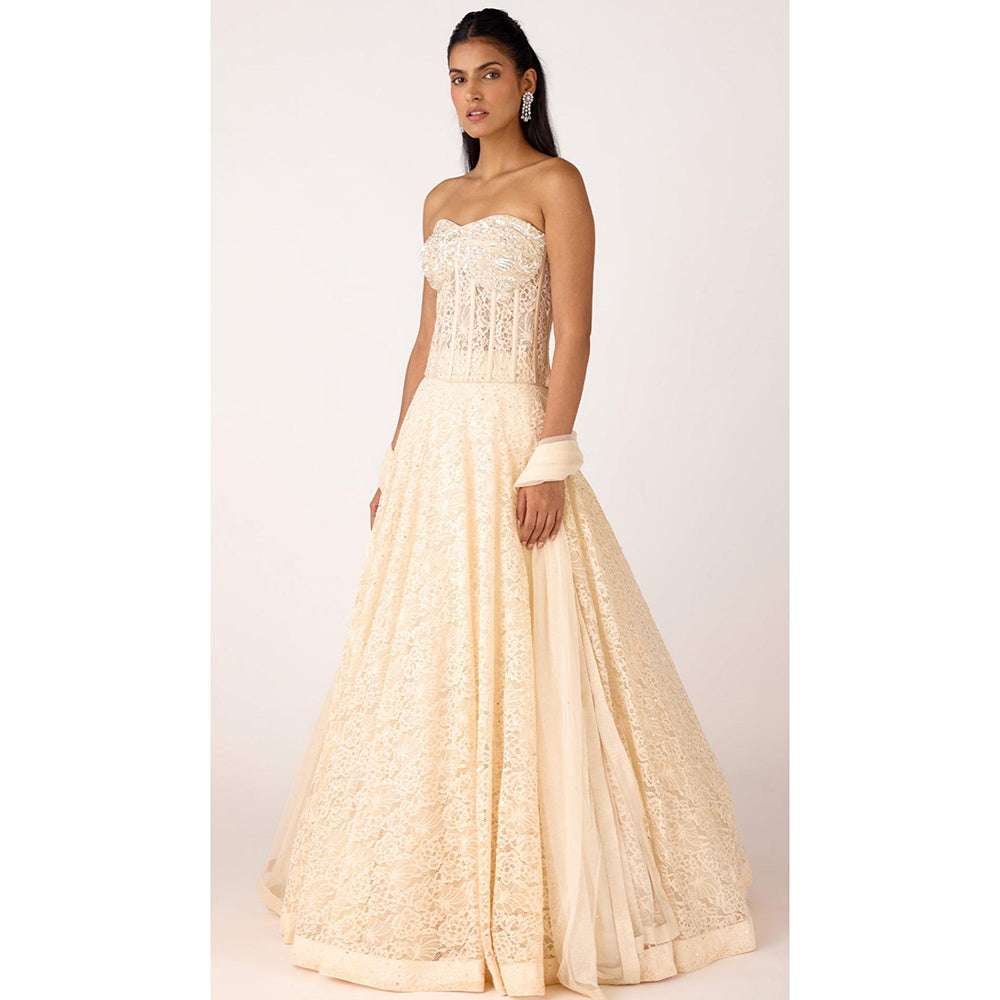 Basanti Kapde aur Koffee The Radiant Pearl Lehenga And Corset With Dupatta