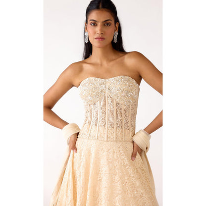 Basanti Kapde aur Koffee The Radiant Pearl Lehenga And Corset With Dupatta