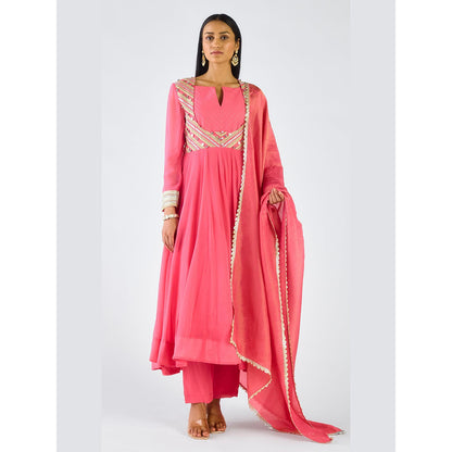 Basanti Kapde aur Koffee Pink Chanderi Embroidered Anarkali with Pant and Dupatta