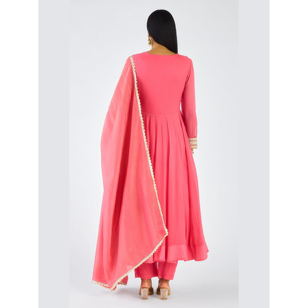 Basanti Kapde aur Koffee Pink Chanderi Embroidered Anarkali with Pant and Dupatta
