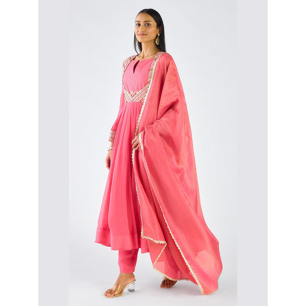 Basanti Kapde aur Koffee Pink Chanderi Embroidered Anarkali with Pant and Dupatta