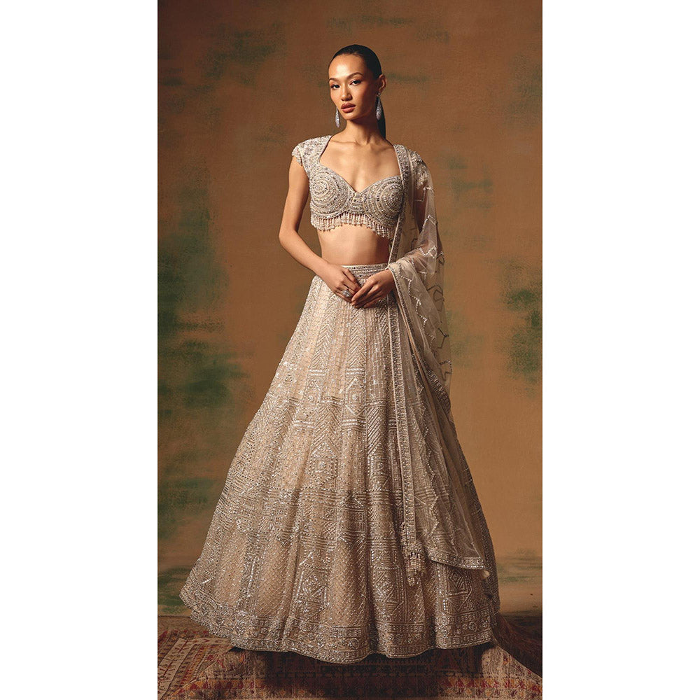 Basanti Kapde aur Koffee The Echo Of Beige Lehenga And Stitched Blouse With Dupatta