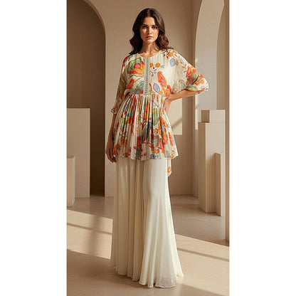 Basanti Kapde aur Koffee Ivory Pleat Embroidered Kurta And Sharara