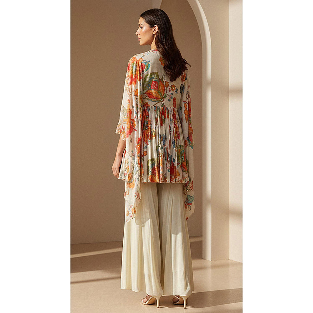 Basanti Kapde aur Koffee Ivory Pleat Embroidered Kurta And Sharara