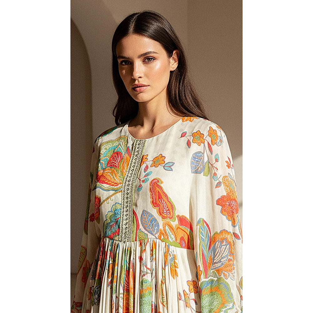 Basanti Kapde aur Koffee Ivory Pleat Embroidered Kurta And Sharara