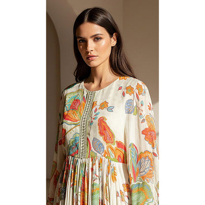 Basanti Kapde aur Koffee Ivory Pleat Embroidered Kurta And Sharara