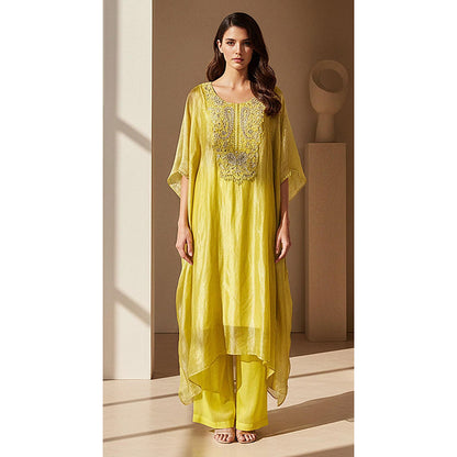 Basanti Kapde aur Koffee Lime Stillness Embellished Kaftan And Palazzo