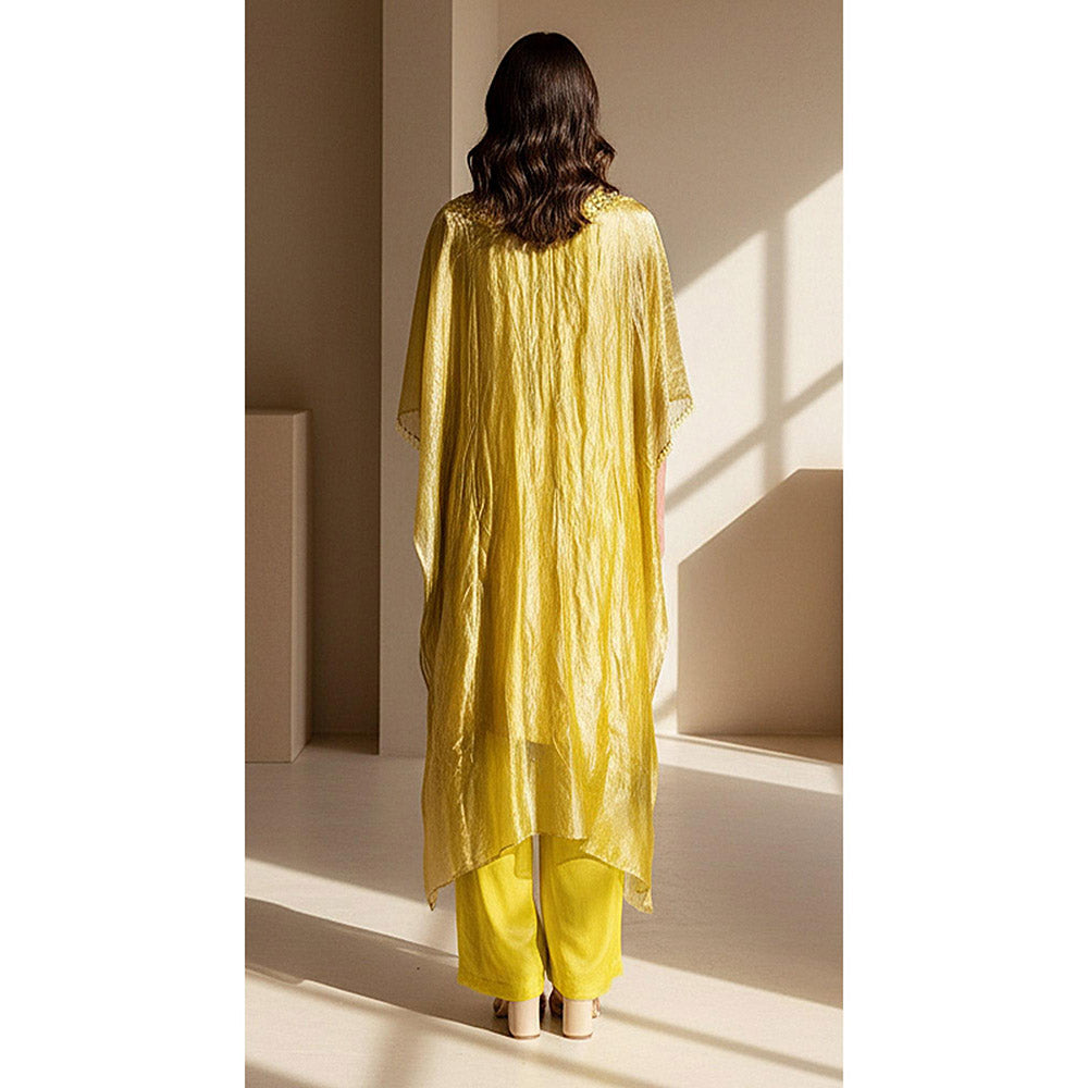 Basanti Kapde aur Koffee Lime Stillness Embellished Kaftan And Palazzo