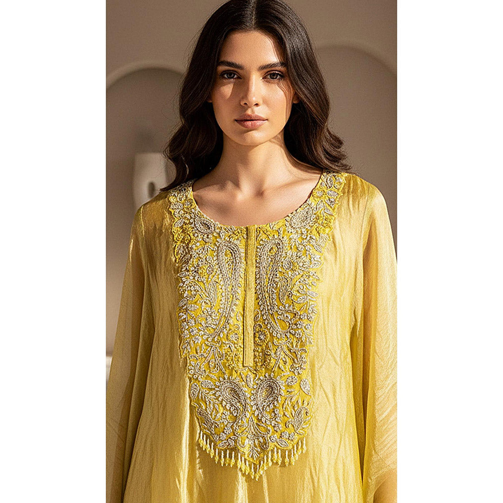 Basanti Kapde aur Koffee Lime Stillness Embellished Kaftan And Palazzo