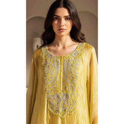 Basanti Kapde aur Koffee Lime Stillness Embellished Kaftan And Palazzo