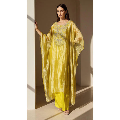 Basanti Kapde aur Koffee Lime Stillness Embellished Kaftan And Palazzo