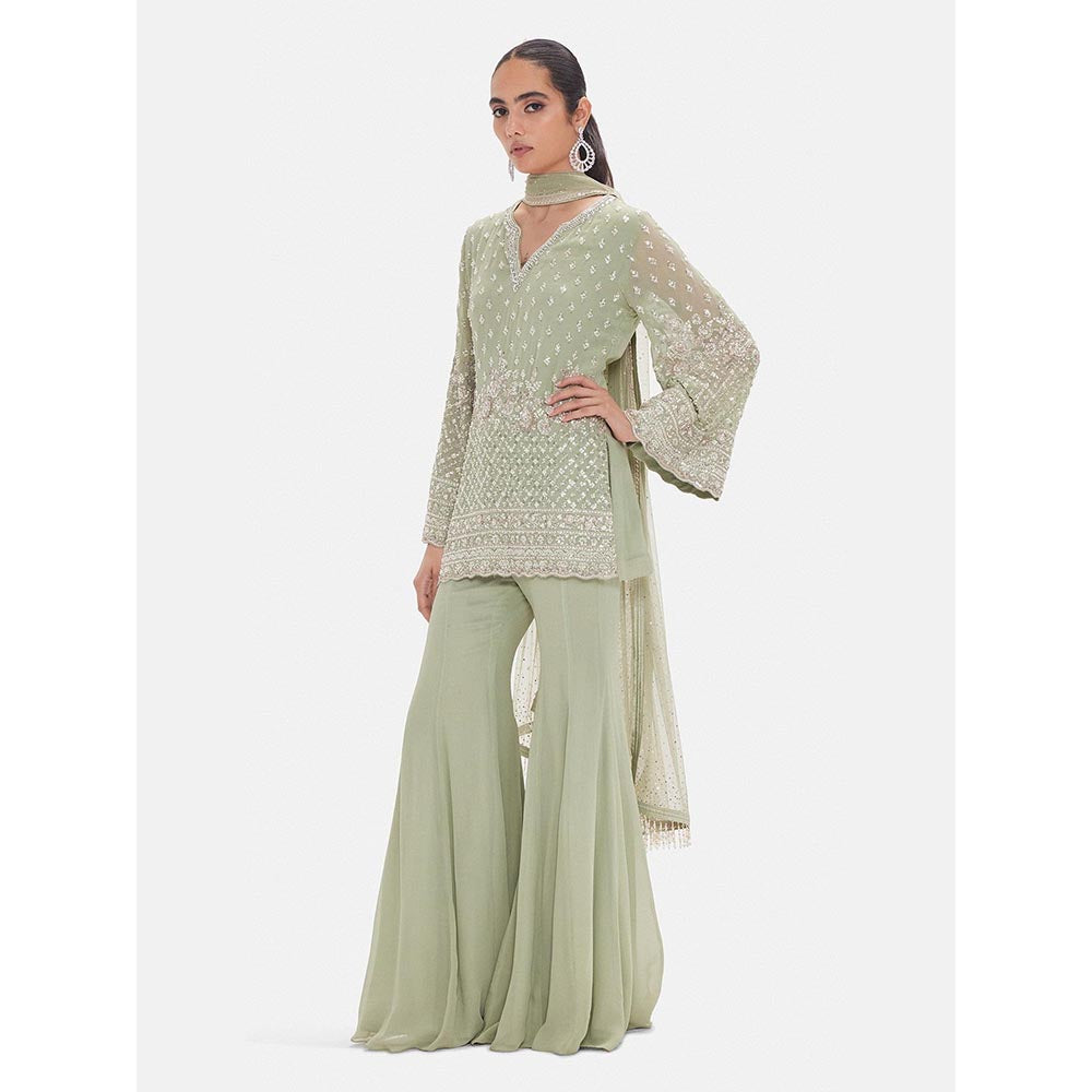 Basanti Kapde aur Koffee The Pista Shimmer Kurta with Sharara and Dupatta