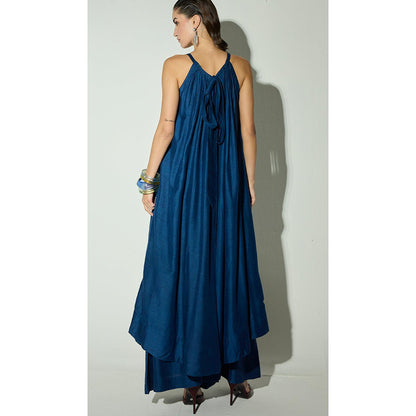 Basanti Kapde aur Koffee The Regal Sapphire Night Linen Embroidered Kurta with Palazzo