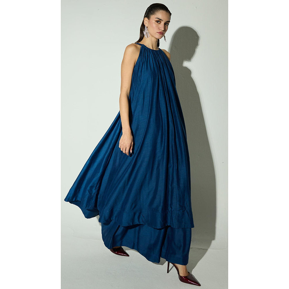 Basanti Kapde aur Koffee The Regal Sapphire Night Linen Embroidered Kurta with Palazzo