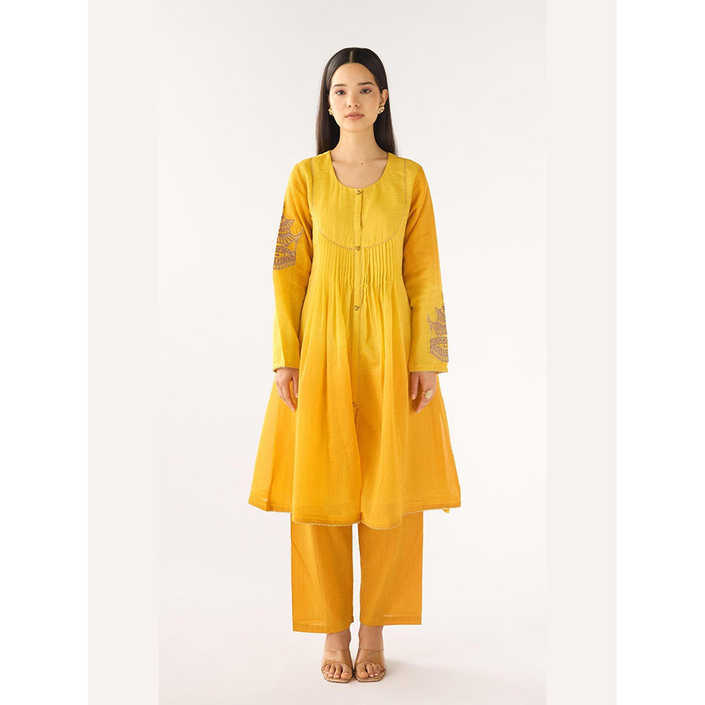 Basanti Kapde aur Koffee Yellow Chanderi Embroidered Kurta with Pant