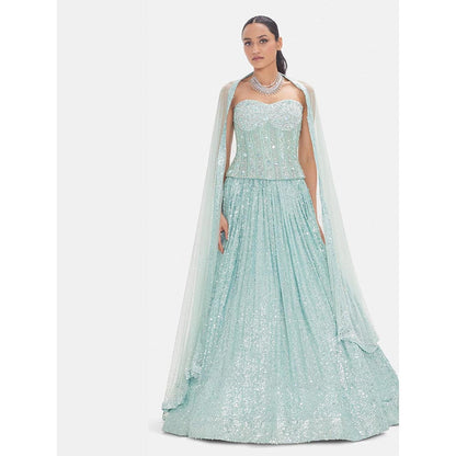 Basanti Kapde aur Koffee The Aquamarine Dream Lehenga And Corset With Dupatta