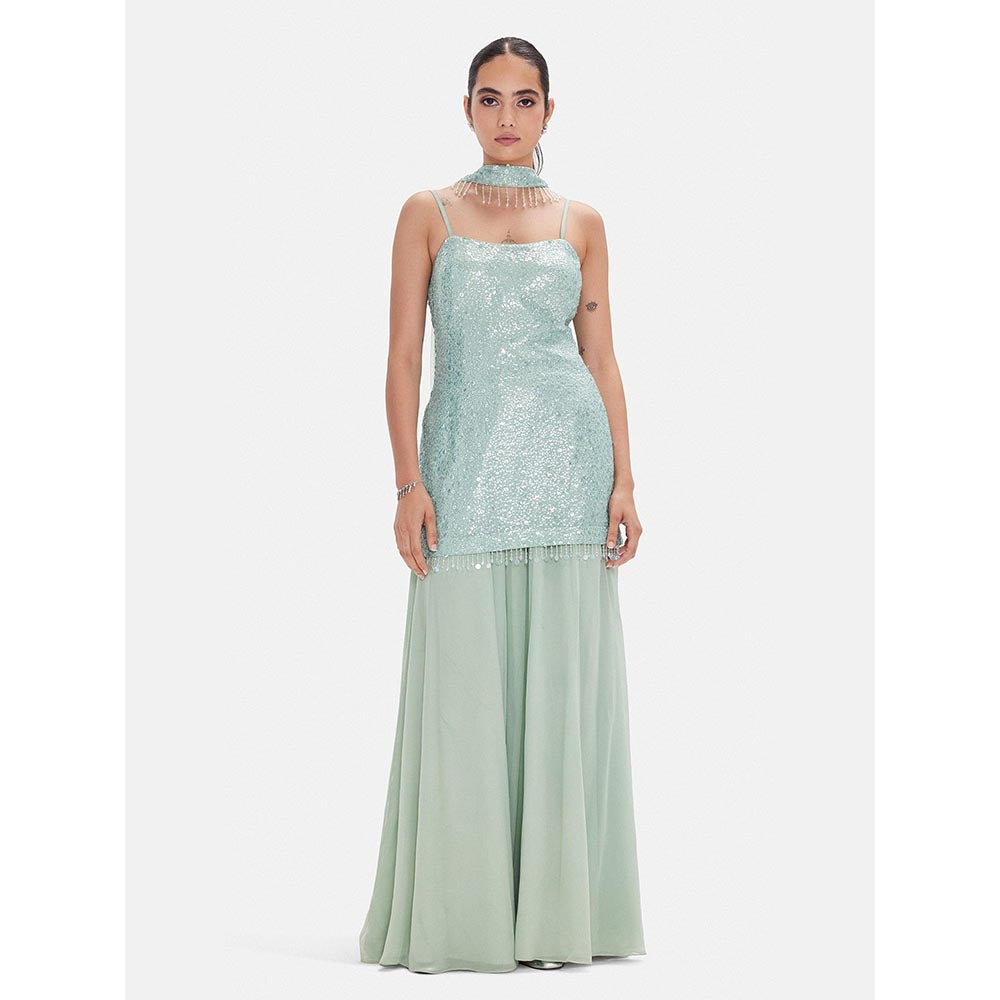 Basanti Kapde aur Koffee The Aquamarine Dream Lehenga And Corset With Dupatta