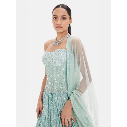 Basanti Kapde aur Koffee The Aquamarine Dream Lehenga And Corset With Dupatta