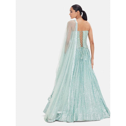Basanti Kapde aur Koffee The Aquamarine Dream Lehenga And Corset With Dupatta
