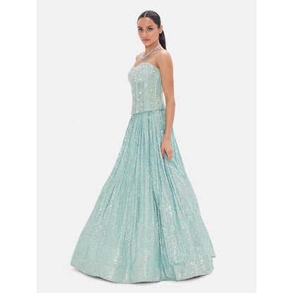 Basanti Kapde aur Koffee The Aquamarine Dream Lehenga And Corset With Dupatta