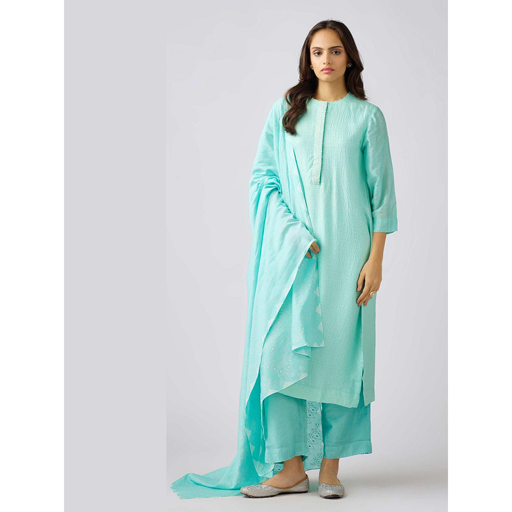 Basanti Kapde aur Koffee Aqua Muslin Embroidered Kurta and Pant with Dupatta