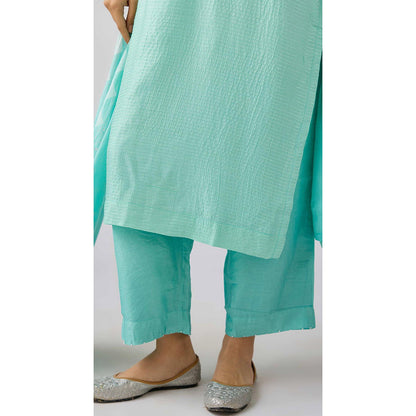 Basanti Kapde aur Koffee Aqua Muslin Embroidered Kurta and Pant with Dupatta