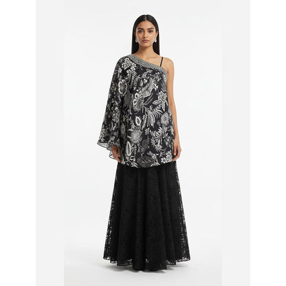 Basanti Kapde aur Koffee Black Crepe Sharara and Cape with Bustier