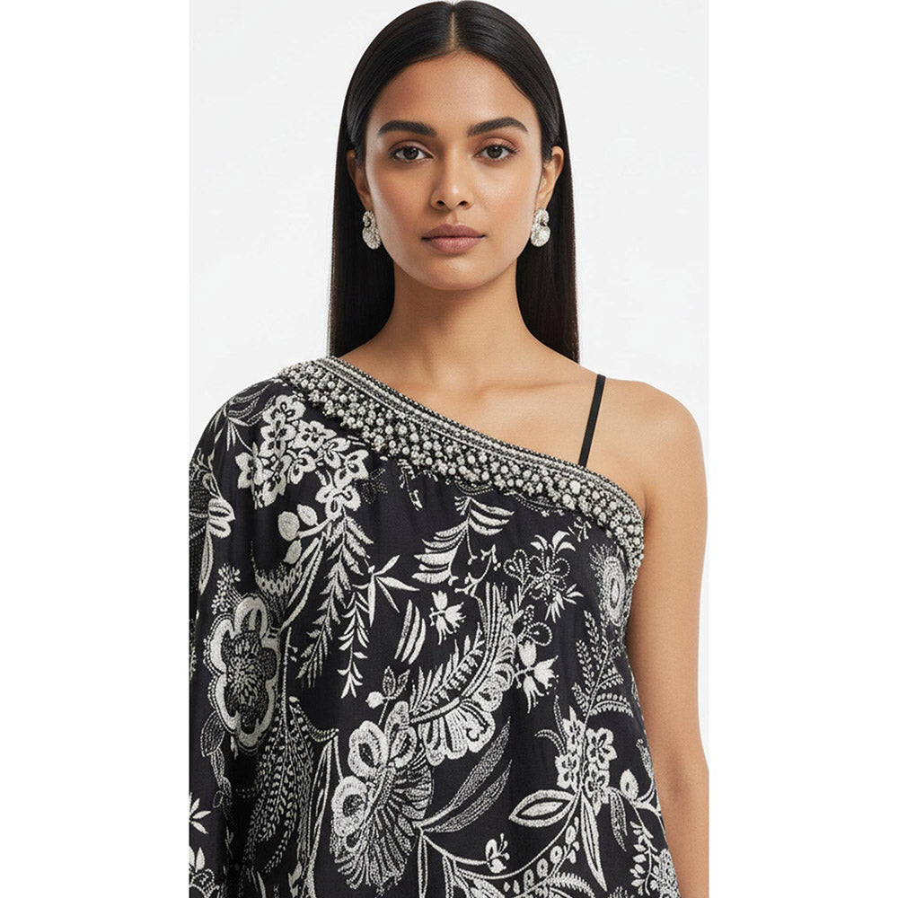 Basanti Kapde aur Koffee Black Crepe Sharara and Cape with Bustier