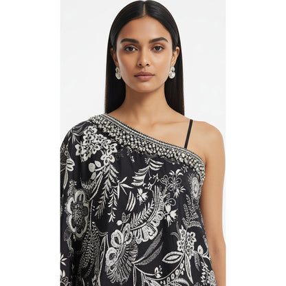 Basanti Kapde aur Koffee Black Crepe Sharara and Cape with Bustier