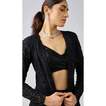 Basanti Kapde aur Koffee Black Georgette Embroidered Cape and Sharara with Bustier