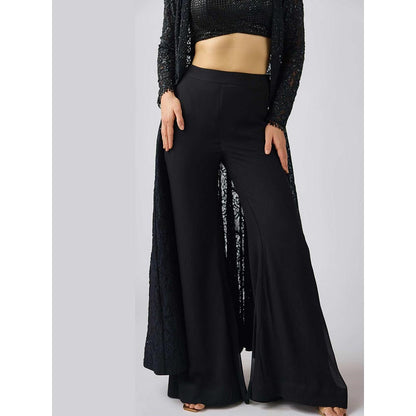 Basanti Kapde aur Koffee Black Georgette Embroidered Cape and Sharara with Bustier