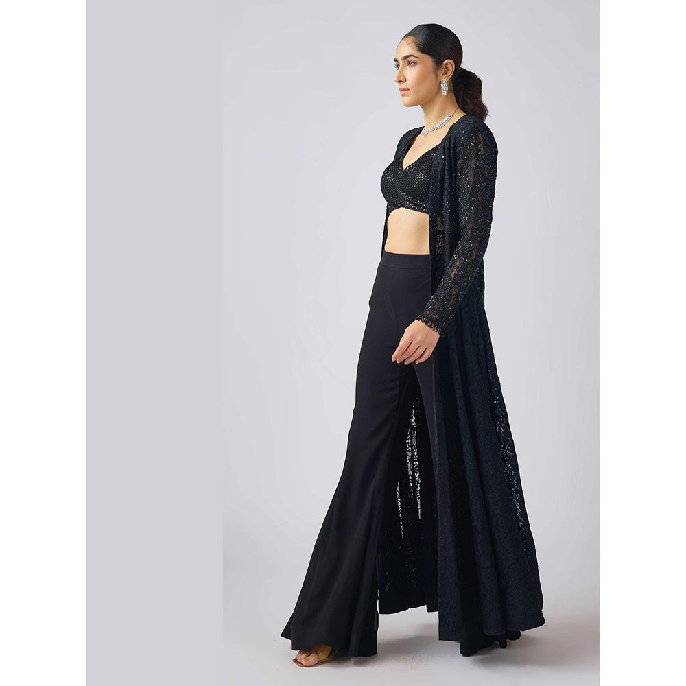 Basanti Kapde aur Koffee Black Georgette Embroidered Cape and Sharara with Bustier