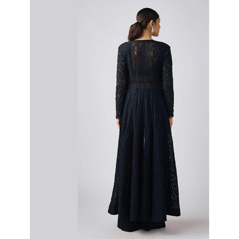 Basanti Kapde aur Koffee Black Georgette Embroidered Cape and Sharara with Bustier