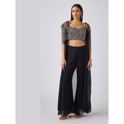 Basanti Kapde aur Koffee Black Embroidered Cape and Sharara with Bustier