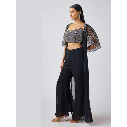 Basanti Kapde aur Koffee Black Embroidered Cape and Sharara with Bustier