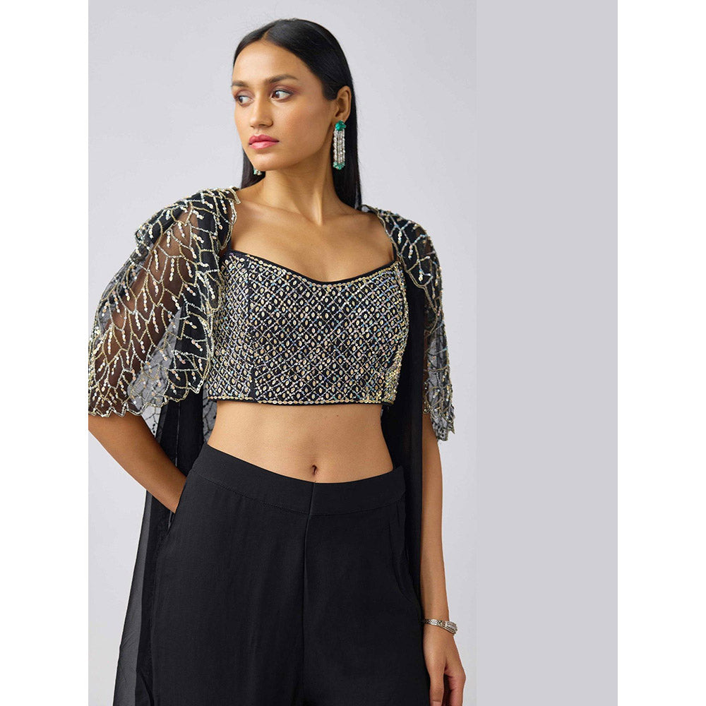 Basanti Kapde aur Koffee Black Embroidered Cape and Sharara with Bustier