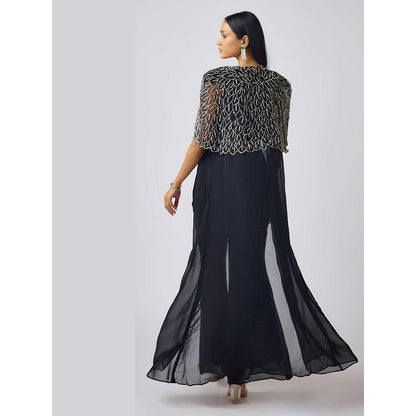 Basanti Kapde aur Koffee Black Embroidered Cape and Sharara with Bustier