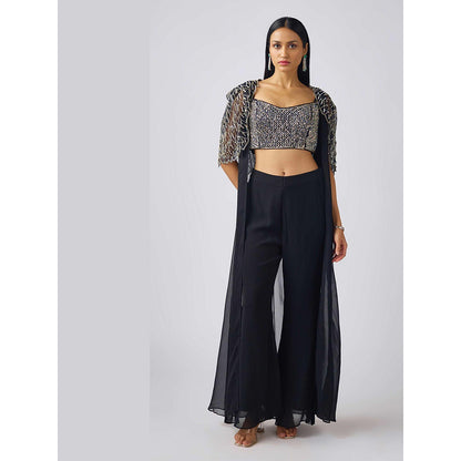 Basanti Kapde aur Koffee Black Embroidered Cape and Sharara with Bustier