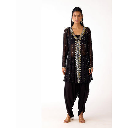 Basanti Kapde aur Koffee Black Mukaish Georgette Kurta and Dhoti Pant