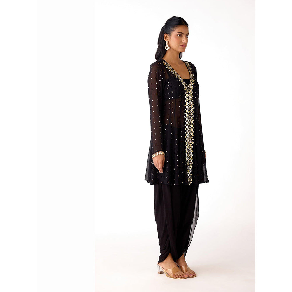 Basanti Kapde aur Koffee Black Mukaish Georgette Kurta and Dhoti Pant